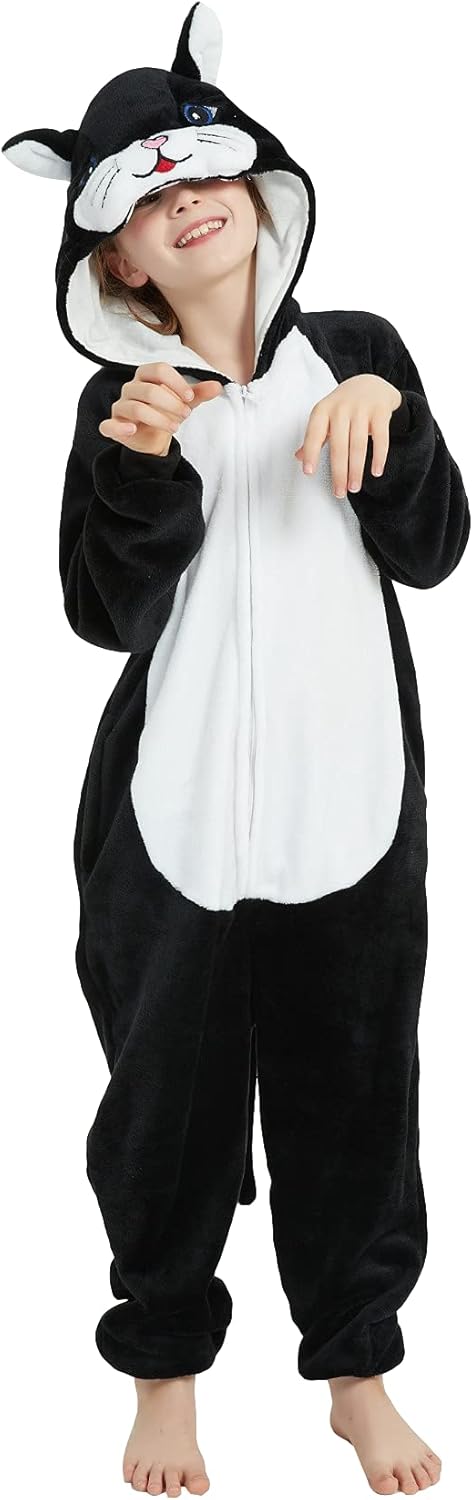 Cat Onesie Kids Costume for Girls Plush Animal One Piece Pajamas Halloween Christmas Cosplay Teen Sleepwear - Image 7