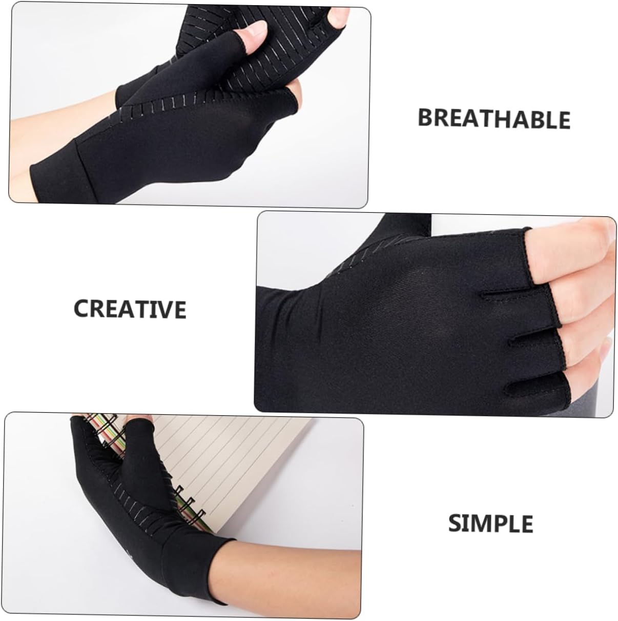 Mikinona XL Copper Fiber Non-Slip Half Finger Gloves for Recovery Silicone Grip Workout Gloves for Men and Women for Fitness and Joint Support