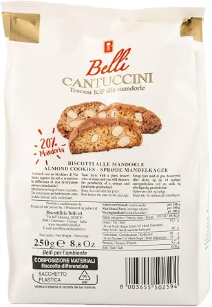 Belli - Almond Cantuccini Biscotti (250g, Pack of 2) | Gourmet Biscuits | Italian Cantuccini From Tuscany
