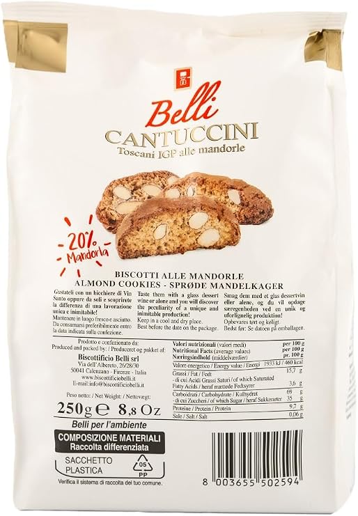 Belli - Almond Cantuccini Biscotti (250g, Pack of 2) | Gourmet Biscuits | Italian Cantuccini From Tuscany