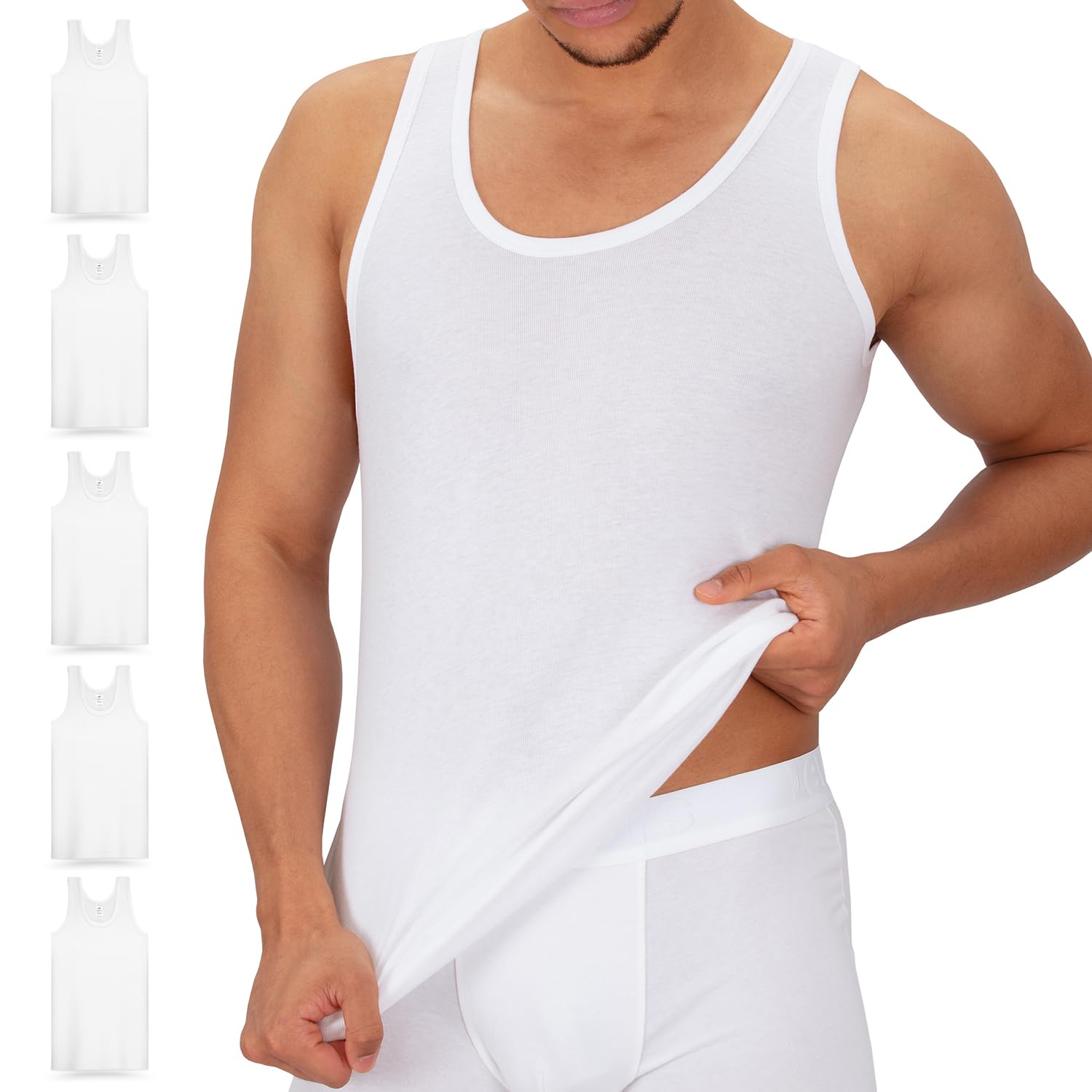 Original Celo Doro Exclusive Lot de 5 débardeurs blancs – maillot de corps pour côtes fines (lisse) – veste de sport – 100% coton – meilleurs standards qualité – pré-rétréci