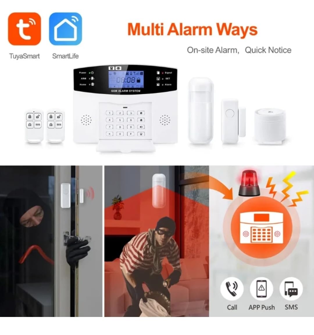 Système d'alarme Domestique Tuya GSM/WiFi + Accessoires. Application et Alarme Panique SOS.