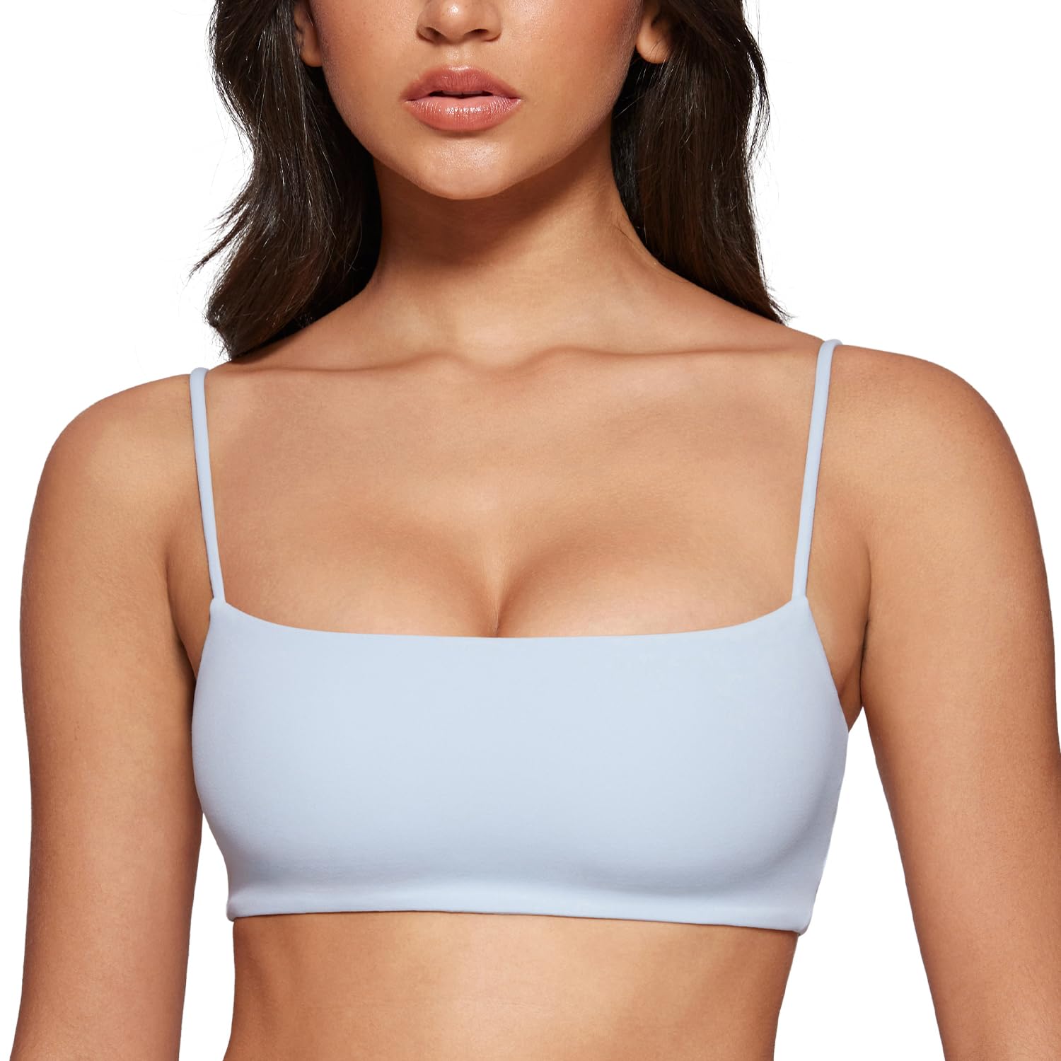 INGIA Women's Square Neck Sports Bra Spaghetti Strap Padded Cami Yoga Wireless Square Back Workout Bra Crop Top