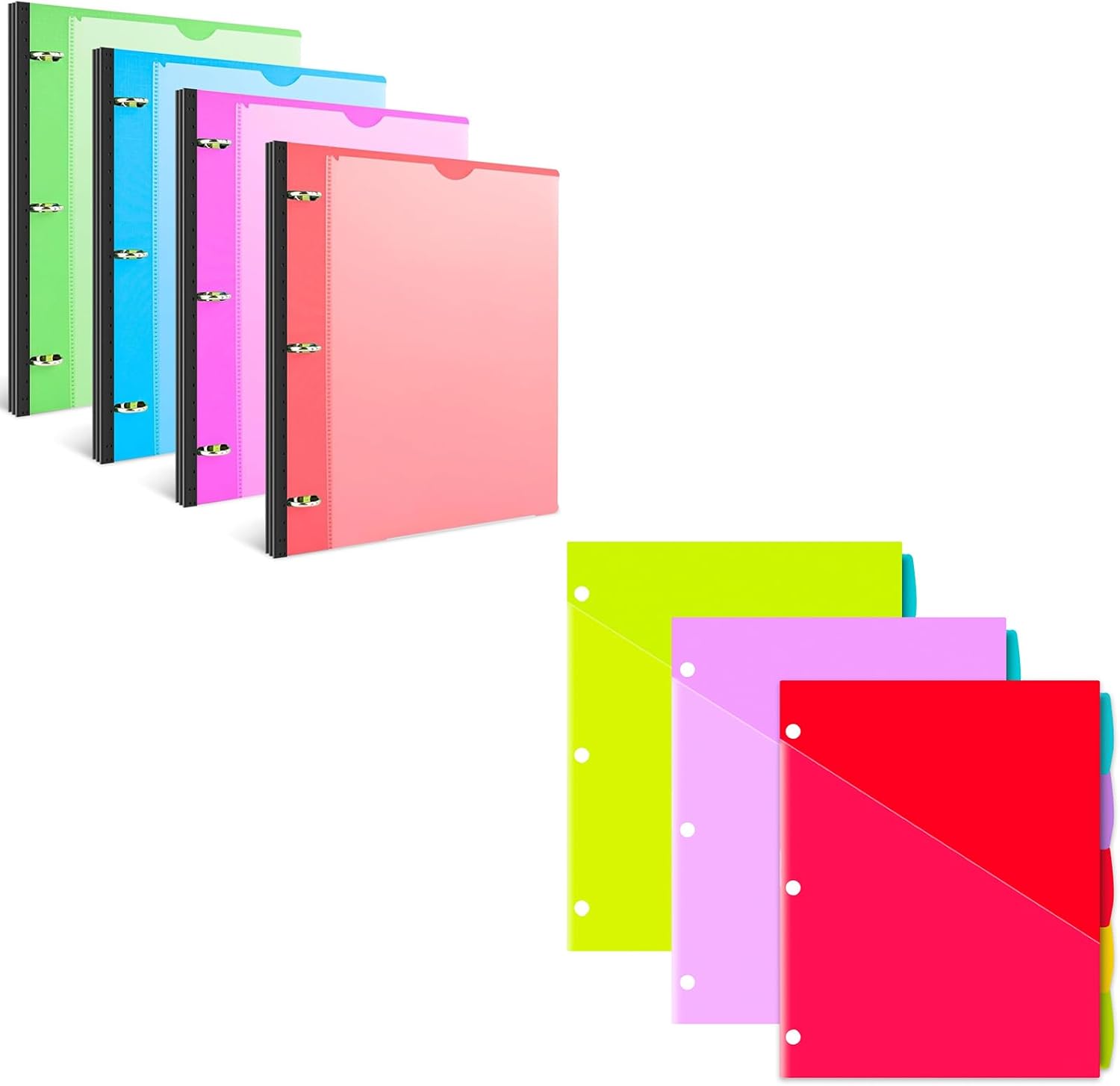 INFUN Telescoping 3 Ring Binder with Customizable Front Cover - 4 PCS + 15 PCS 5-Tab Plastic 2 Pockets Binder Dividers
