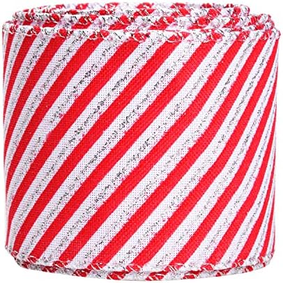 Euvoym 6m Christmas Wired Edge Ribbon Wrapping Ribbon Red and White Stripe Ribbon for Christmas Thanksgiving DIY Crafts Wedding Floral Bows, 6.3cm Wide (Color1)
