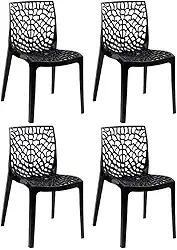 Loft7, Kit Conjunto 4 Cadeiras Gruvyer, Polipropileno com Encosto Moderna Versátil para Sala de Jantar Cozinha Bar Restaurante Jardim Varanda Cafeteria Shopping Salão de Festas, Preto