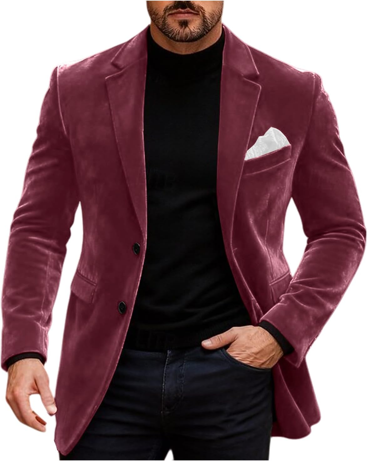 Men's Velvet Slim Fit Blazer Notch Lapel Single Breasted Business Suit Jacket