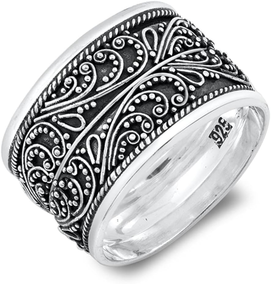 Handmade Wide Vintage Filigree Bali Bead Ring Sterling Silver Band Sizes 6-10