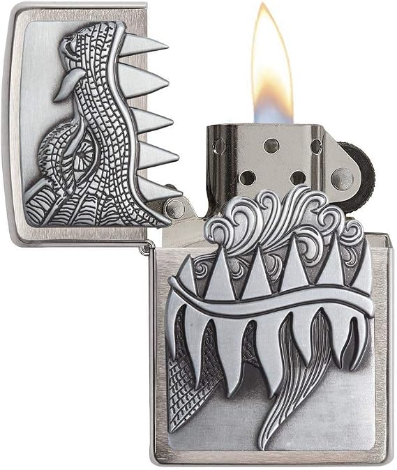 Zippo Fire Breathing Dragon Emblem Brushed Chrome Pocket Lighter