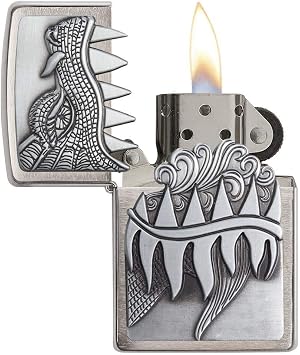 Zippo Fire Breathing Dragon Emblem Brushed Chrome Pocket Lighter