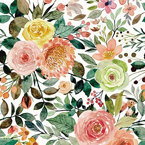 Jiffdiff 393.7" X 17.7" Floral Peel And Stick Wallpaper Floral Wallpaper For Bedroom Living Room Kitchen Cabinets Furniture Multicolor Camellia On Background Decorative, Covering 48.4 Sq.ft #TOP24