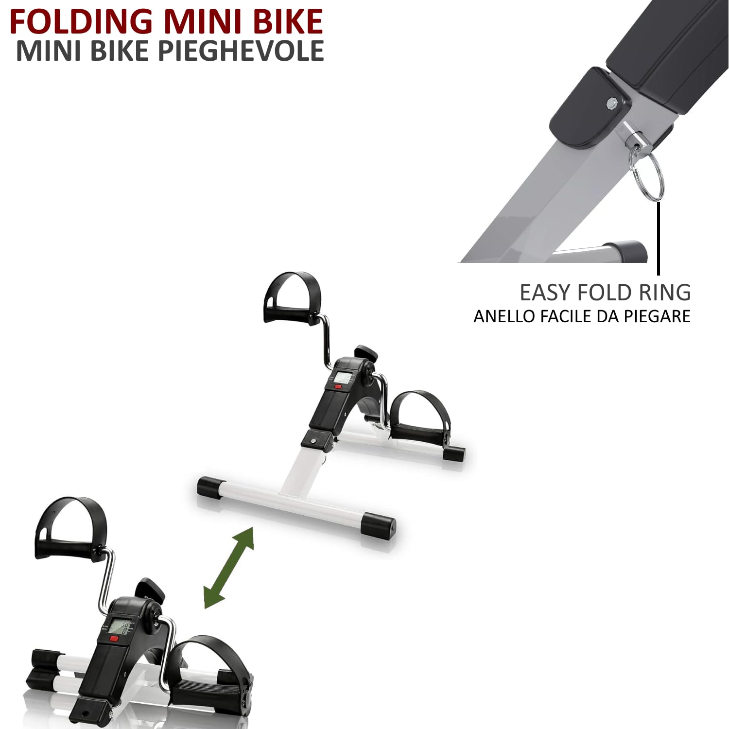 FFitness Cyclette Pedaliera Mini Bike per Riabilitazione Motoria Monitor LCD Resistenza Regolabile Pieghevole Allenamento Gambe e Braccia