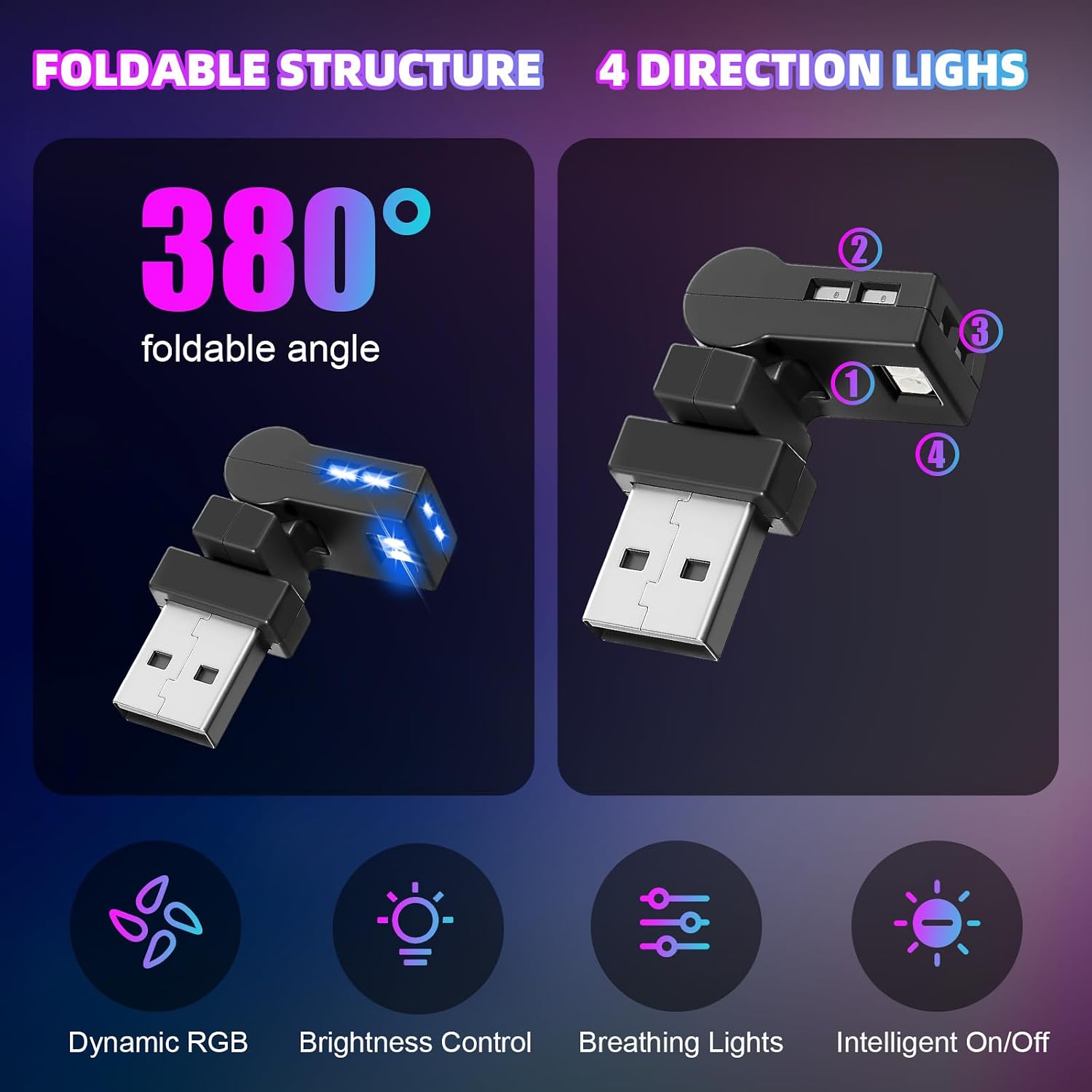 Frienda 2 Pcs Mini USB Light Car LED Interior Light, Manual Switch Type-c