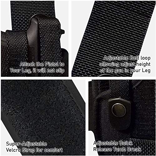 Tactical Leg Gun Holster Houston - Black Nylon, Soft And Durable Material | Suede Interior For Protection | Wrap Around Belt, Thigh Design For Men And Women With Fully Adjustable System #TOP2