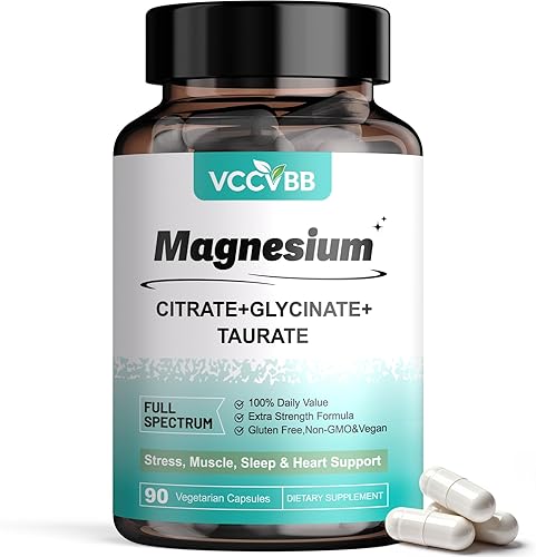 Complejo de magnesio, glicinato de magnesio, suplemento de magnesio elemental con citrato, orrotato, taurato y aspartato, apoya la relajación