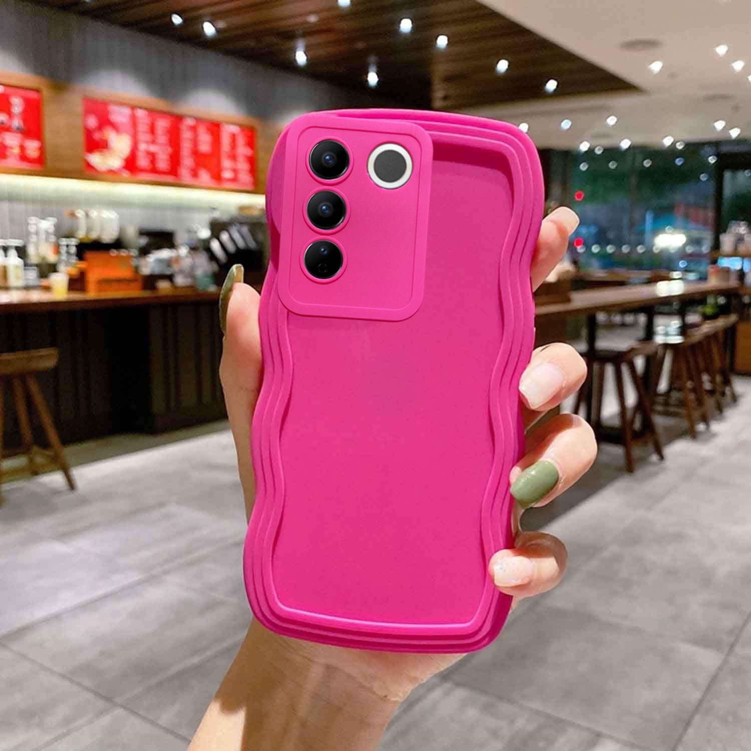 KC Back Cover for Vivo V27 5G & Vivo V27 Pro 5G, Curly Wave Shape Shockproof Bumper Soft Silicone Case with Camera Protection (Pink) (B0CBJW77MZ) Amazon Price History, Amazon Price Tracker