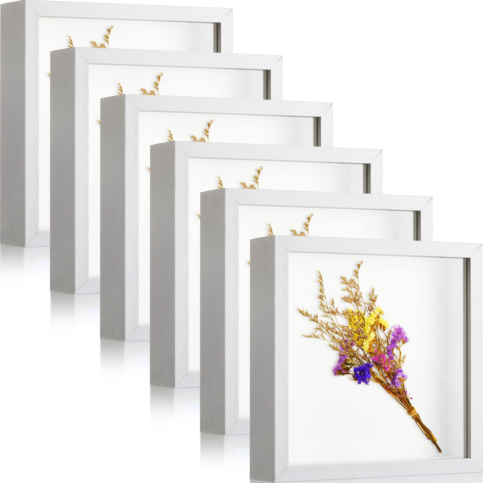 6 Pieces Shadow Box Picture Frame Square Shadow Boxes Display Cases for Sports Memorabilia Baby Items Wedding Memories Crafts Pins Awards Medals Tickets and Photos (12 x 12 Inch, White)