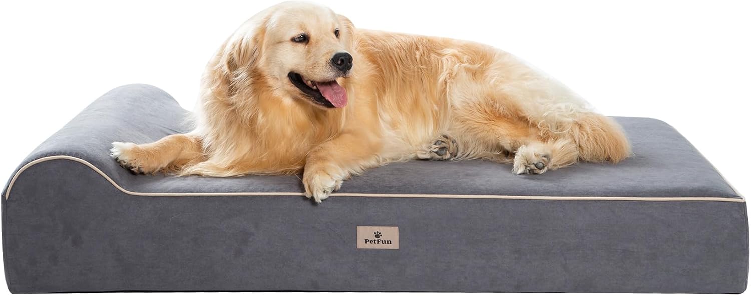 Jumbo Orthopedic Dog Bed for Large Dogs – 7-inch Thick Memory Foam Dog Bed with Pillow Removable Cover Machine Washable (Gray | Suede), 50”L x 34”W x 10”Th I Extra Large