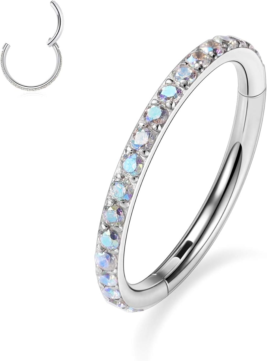 GAGABODY Surgical Steel Hypoallergenic Nose Ring Earring CZ Hoop for Unisex | Hinged Seamless Clasp,Used in Nostril,Septum,Lip,Eyebrow,Nipple and All Ear Piercings.22G to 12G,Inner Diameter 5mm to 14mm