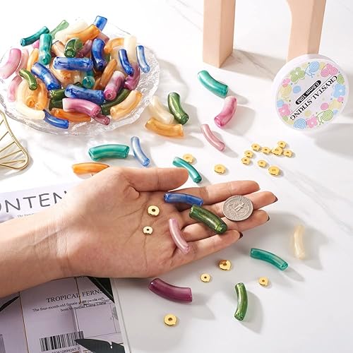 Miniatura 5 de Mega Pet Kit de fabricación de pulseras de cuentas de tubo curvo, 120 cuentas acrílicas de tubo de bambú con 40 cuentas espaciadoras de disco de