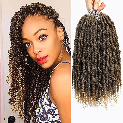 Bomb Twist Crochet Hair 6 Packs Spring Twist Hair 14 Inch Pretwisted Braids Mini Passion Twist Crochet Hair Senegalese Synthetic Kinky Braiding Hair Extension for Women(24Strands/Pack, 1B/27#)
