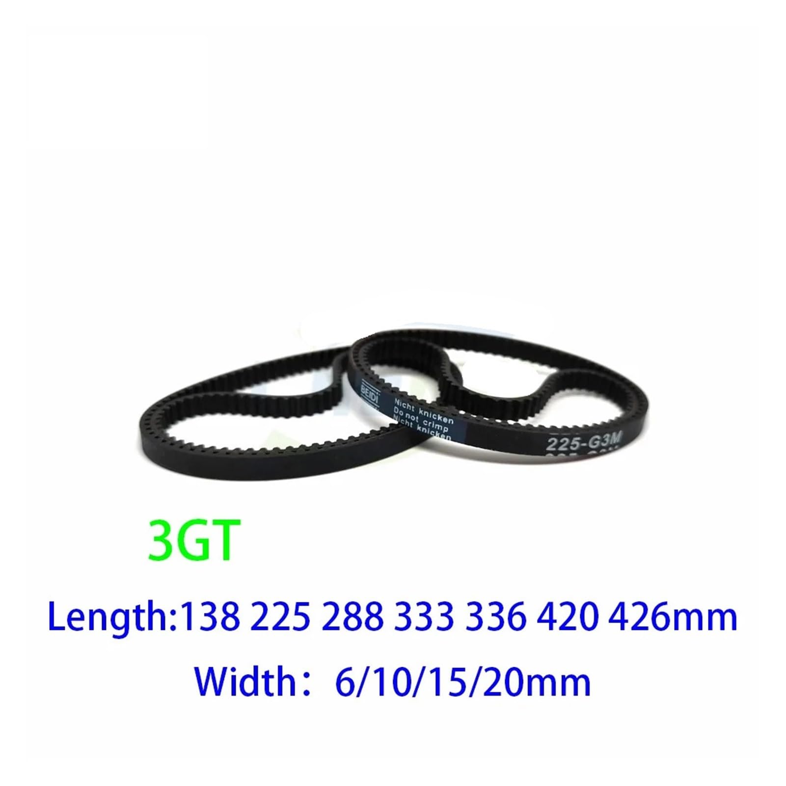3GT geschlossener Gummi-Zahnriemen, Teilungslänge 138 225 288 bis 333 336 420 426 mm, Breite 6 10 15 20, GT3-225 GT3-288 GT3-333 GT3-420(3GT-426mm,3PCS_15MM)