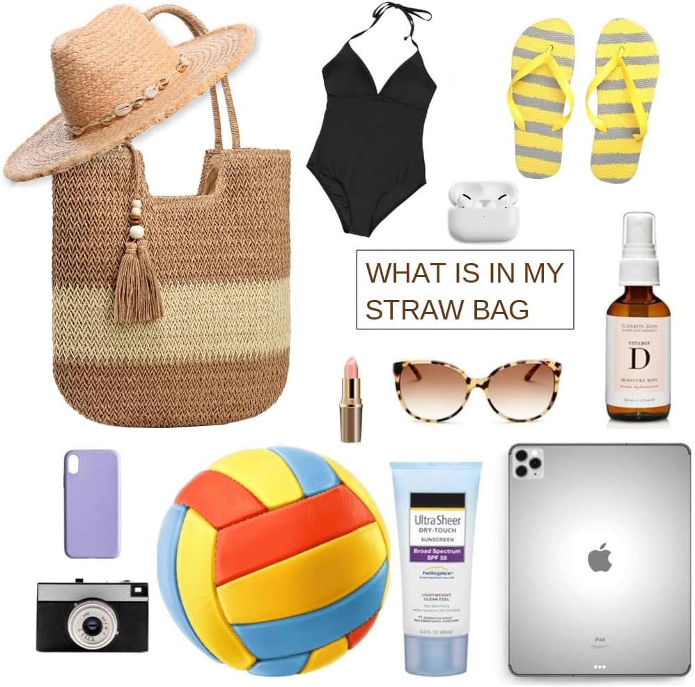 Straw Beach Bags for Women Woven Beach Tote Bag Casual Boho Large Shoulder Handbags Purse for Vacation Holiday - Image 3