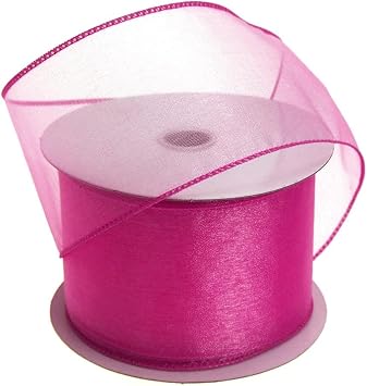 Homeford Sheer Chiffon Wired Edge Ribbon, 25-Yard, Lightweight Decorative Ribbon for Gift Wrapping, Bows, Floral Arrangements, Wedding Decor and Crafts 2-1/2-Inch, Azalea