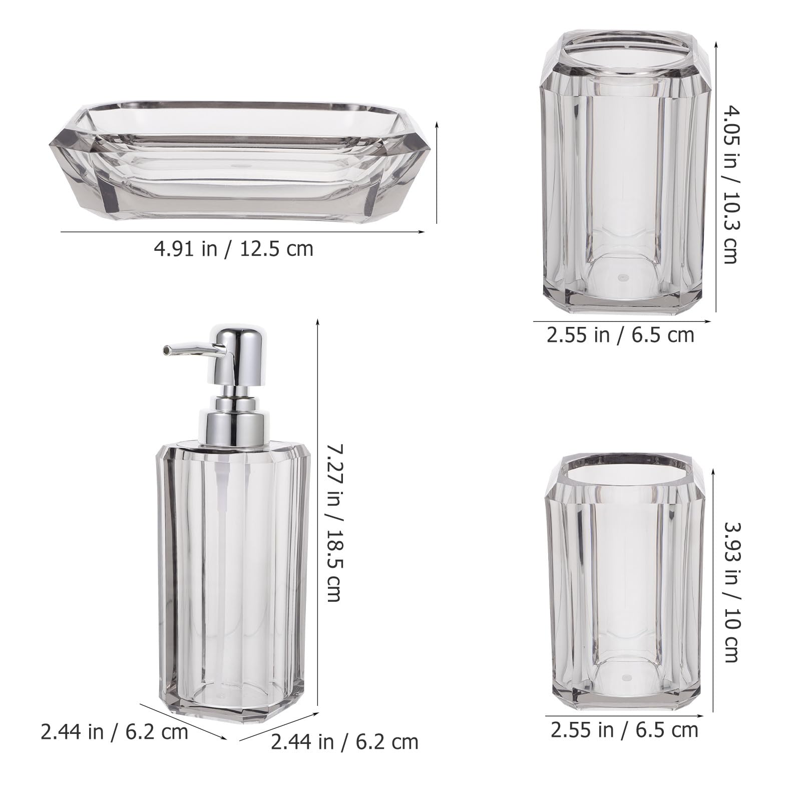 Jabonera Soporte para Cepillo de Dientes para Mantener el Baño Ordenado Juego de Accesorios para Baño Acrílico Elegante de 4 Piezas Dispensador de Jabón