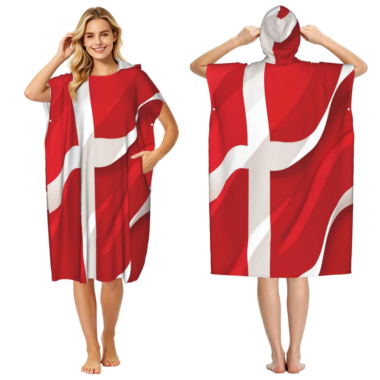 DTHKJNLSF Denmark Flag Adult Hooded Beach Poncho Towel