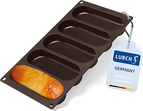 LURCH Germany Hot Dog Buns Mold  Molde de silicona antiadherente flexible para hornear  Bandeja para pan, panecillos, pasteles y Eclair de 6