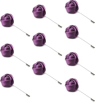 10Pcs Rose Boutonniere Lapel Pin for Men Purple Flower Lapel Pin for Men Suits Handmade Rose Corsage Satin Flower Outfit Accessories Groom Groomsman Wedding Brooch for Husband Brother