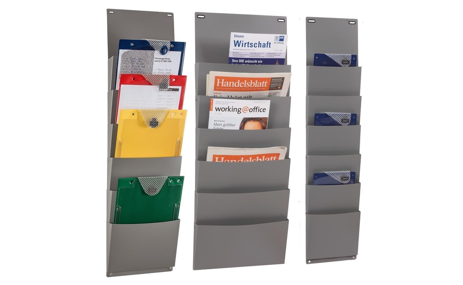 Eichner Organizer per documenti in PP per conservare documenti, riviste, borse per ordini ecc., antracite, polipropilene (PP), DIN A5 verticale, montaggio a parete o porta, 900 x 200 mm