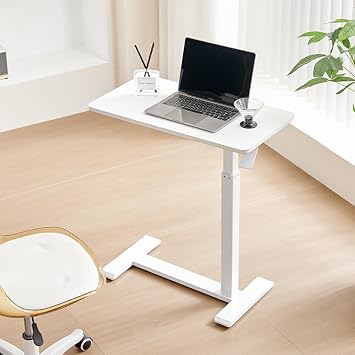 Side Table, Bed Table, Sofa Table, Side Table with Wheels, Elevated Side Table, Computer Desk, with Casters, Stylish, Liftable, Adjustable Height, Built-in, 360° Rotation, Wood Grain Edge,