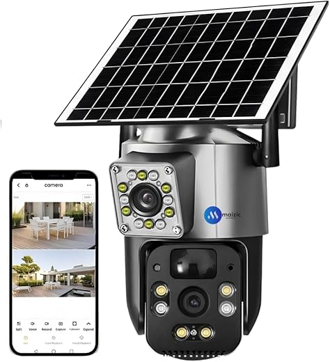 Maizic Smarthome 5+5MP 4G SIM Solar Dual Lens Outdoor CCTV Camera | No WiFi | No Electricity | Dual Screen | Color Night V