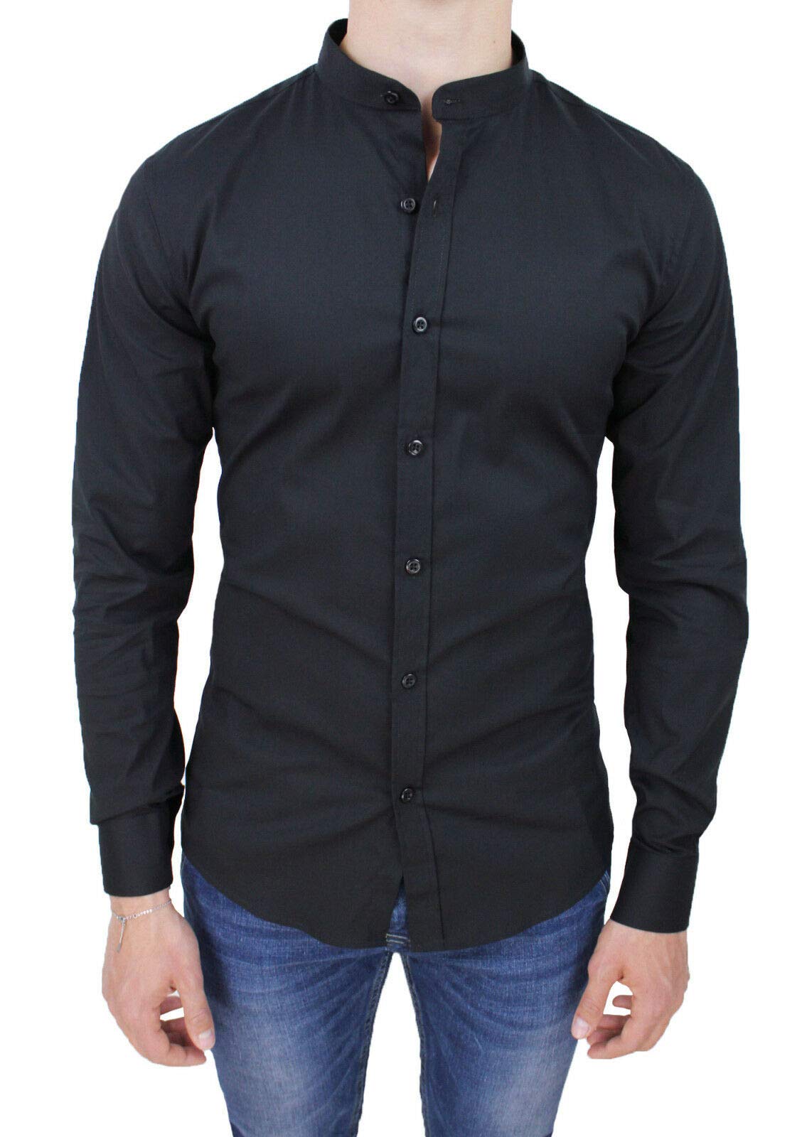 Camicia Uomo Cotone Slim Fit Casual Elegante con Colletto Coreana