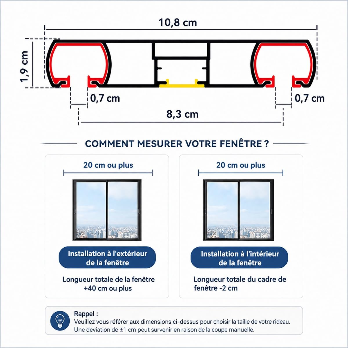 Tringle Rideau Extra-Plat Plafond, Rail de Rideau Double 2 Voies en Aluminium Robuste, Système Coulissant Silencieux, Salon, Séparateur de Pièce, 150-500cm, Finition Blanc
