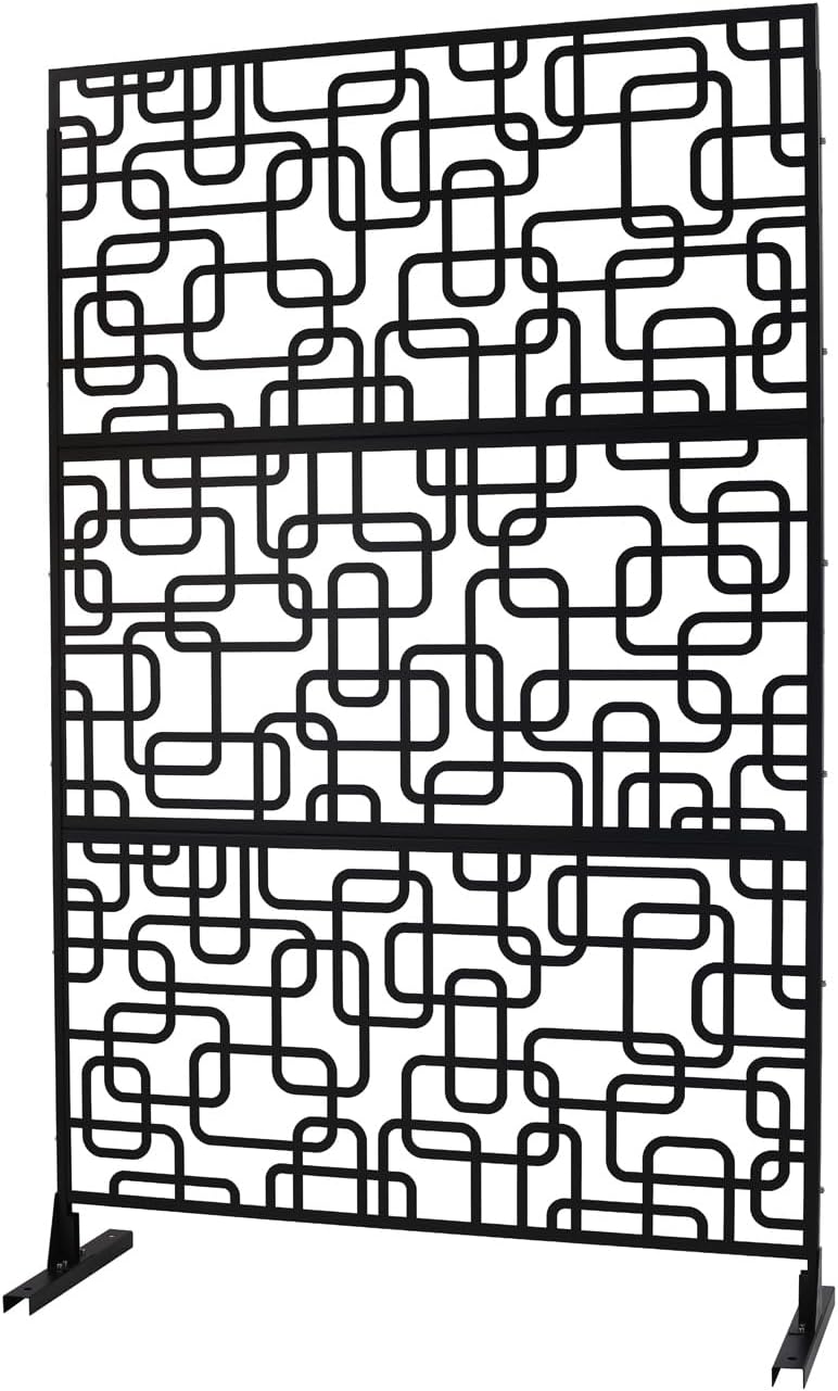 76" H×48" W Metal Privacy Screen, Freestanding Decorative Privacy Screen for Deck Balcony Patio, Privacy Fence Panels for Outside Lawn Garden (Black)