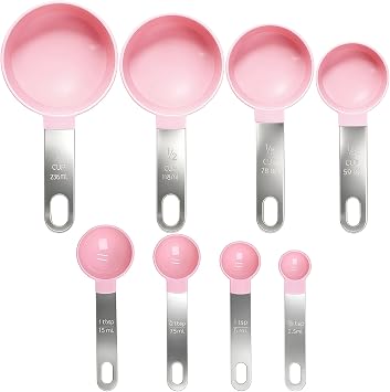 8 Pcs Measuring Cups and Spoons Set for Baking, Stainless Steel Handle Cup Measurements Set for Dry and Liquid Ingredients, Pink Kitchen Accessories, Measuring Spoons Sets for Cooking Gadgets
