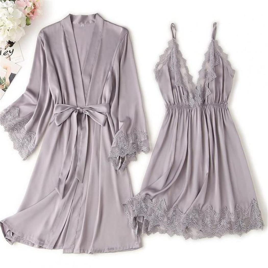 Haitpant Sexy Hochzeit Damen Robe Anzug Lose Satin Braut Braut Braut Kimono Bademantel Mini Nachtwäsche Intimate Lingerie, Burgund C, 42