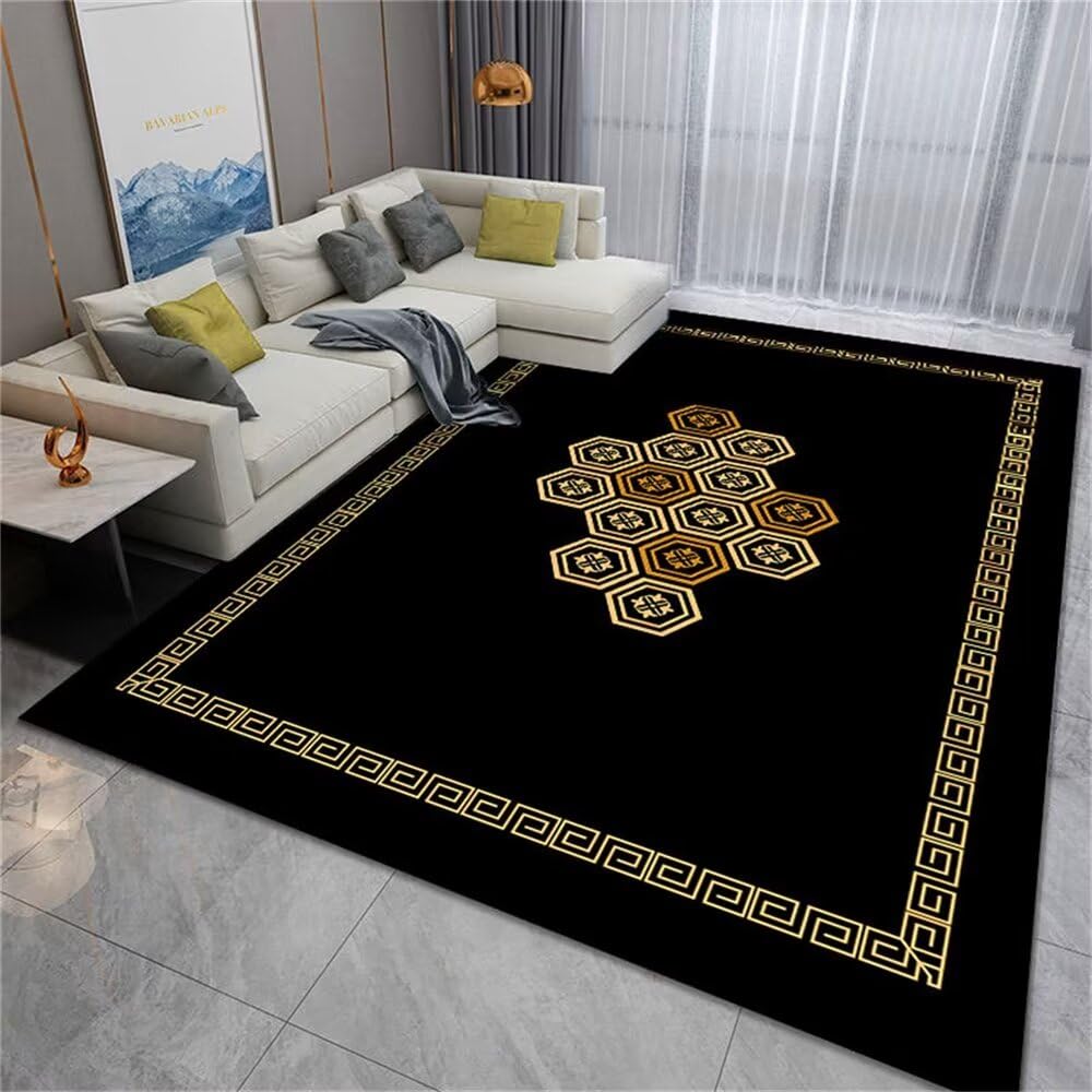 Grand tapis salon noir 60x120cm carré pour sol extérieur et intérieur facile à entretenir