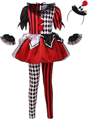 LMYOVE Girls Clown Costume,Helloween Dress Up for Kids (X-Large, Red&Black)