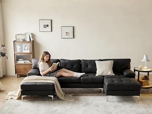 Miniatura 7 de Wimarsbon Sofá en forma de U de 106 pulgadas con diván doble, moderno juego de sofá modular tapizado de 4 asientos para sala de estar, dormitorio,