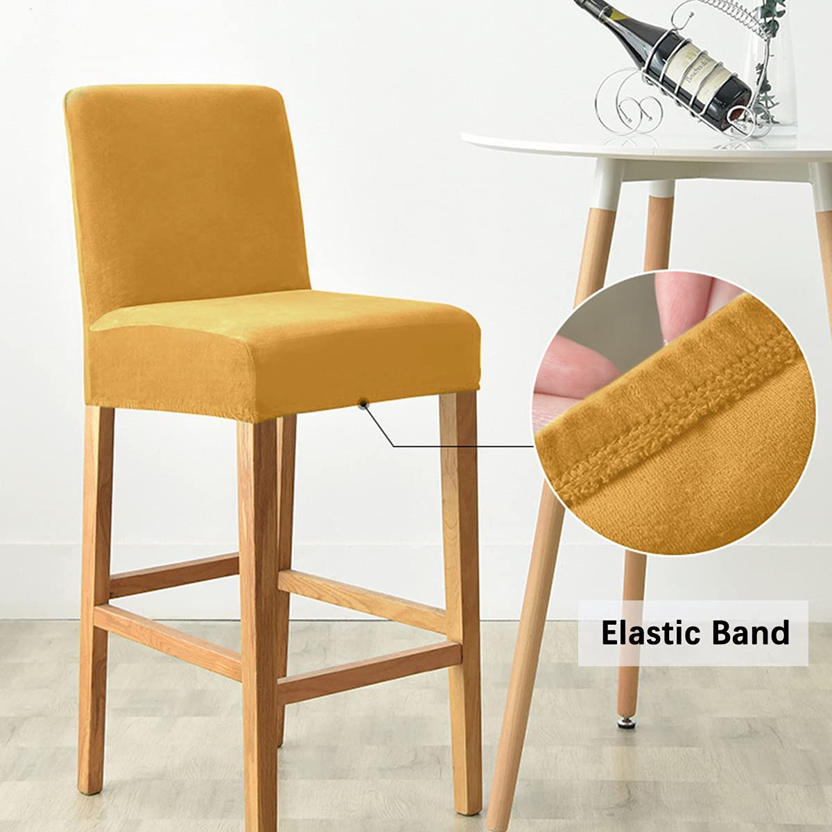 Dimatic Lot de 4 housses de chaise en velours et peluche - Pour comptoir, pub, bar - Pour salle à manger, café, bar - Protection de meubles - Antidérapantes - Avec fond élastique - Doré
