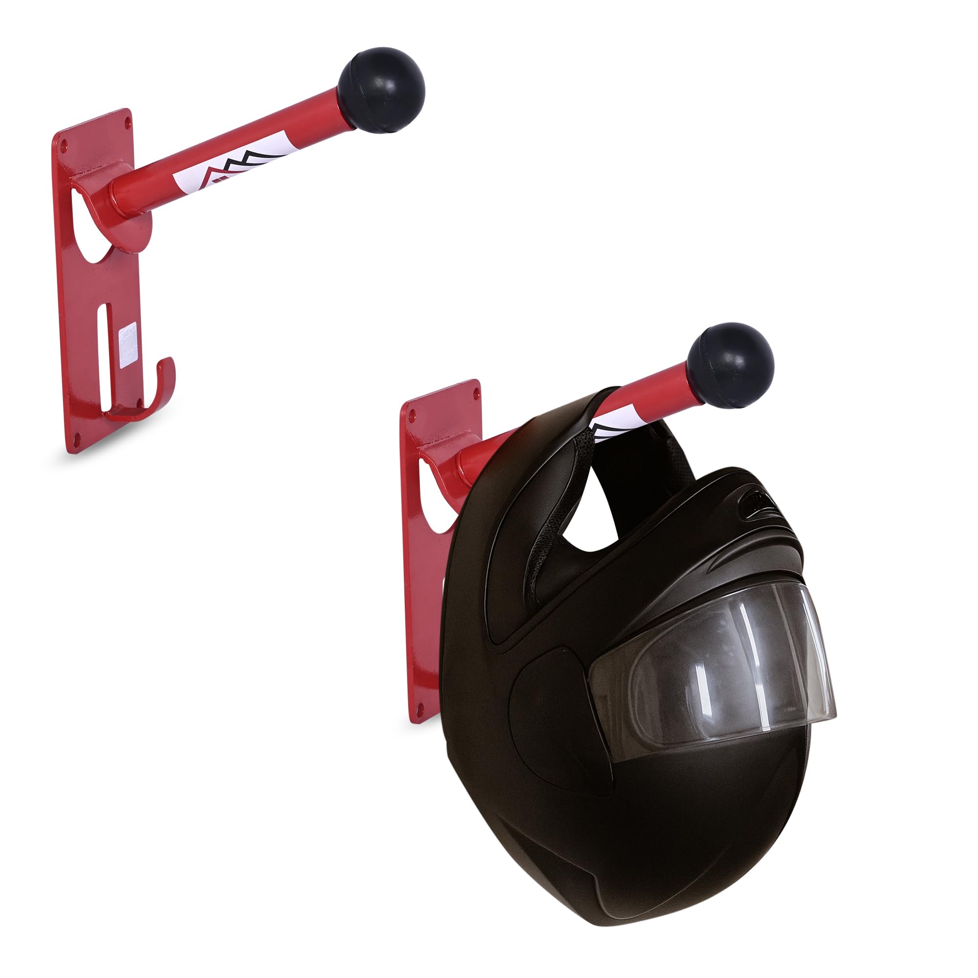ROLLYWARE ® Open and Full face (Round Black Ball) Helmet and Jacket Hanger, Wall Mount Helmet Hook Black (1, RED)-image-34