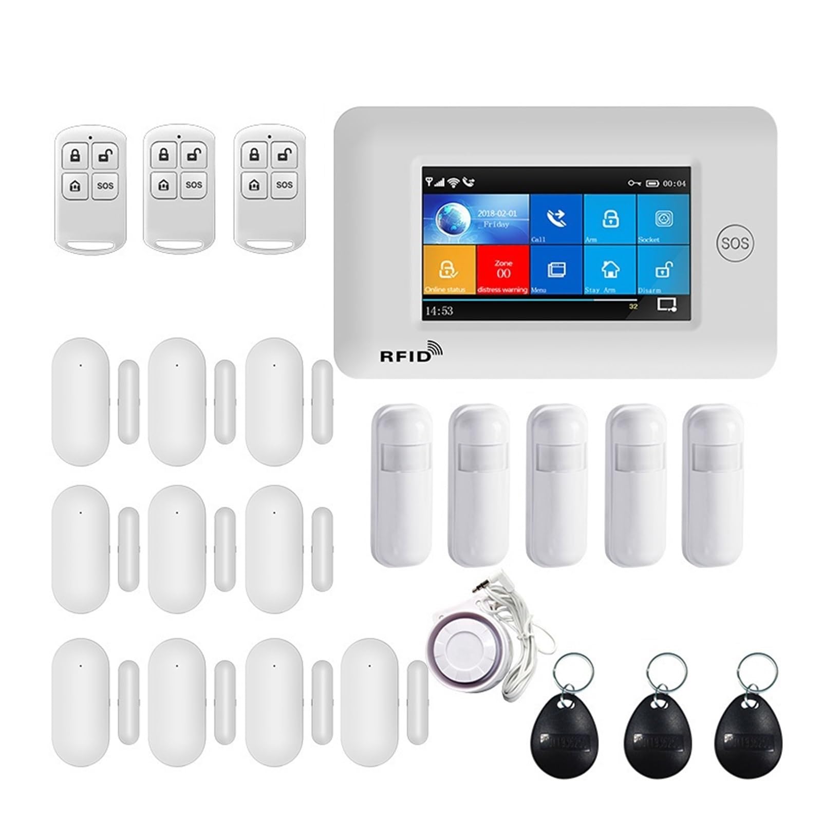 Kit de Alarma, Alarma Inteligente Panel táctil de 4,3 Pulgadas gsm de Alarma de Seguridad for el hogar antirrobo inalámbrico con Sensor de Movimiento