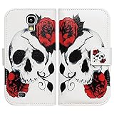 Bfun Packing Bcov Red Floral Skull Leather Wallet Case for Samsung Galaxy S4 GS4 i9500