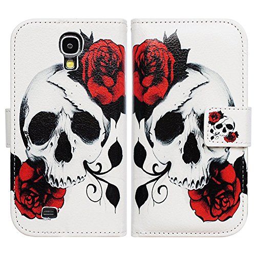 Bfun Packing Bcov Red Floral Skull Leather Wallet Case for Samsung Galaxy S4 GS4 i9500