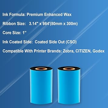 1 Roll 3.14 x 984' Premium Enhanced Wax Thermal Transfer Ribbon