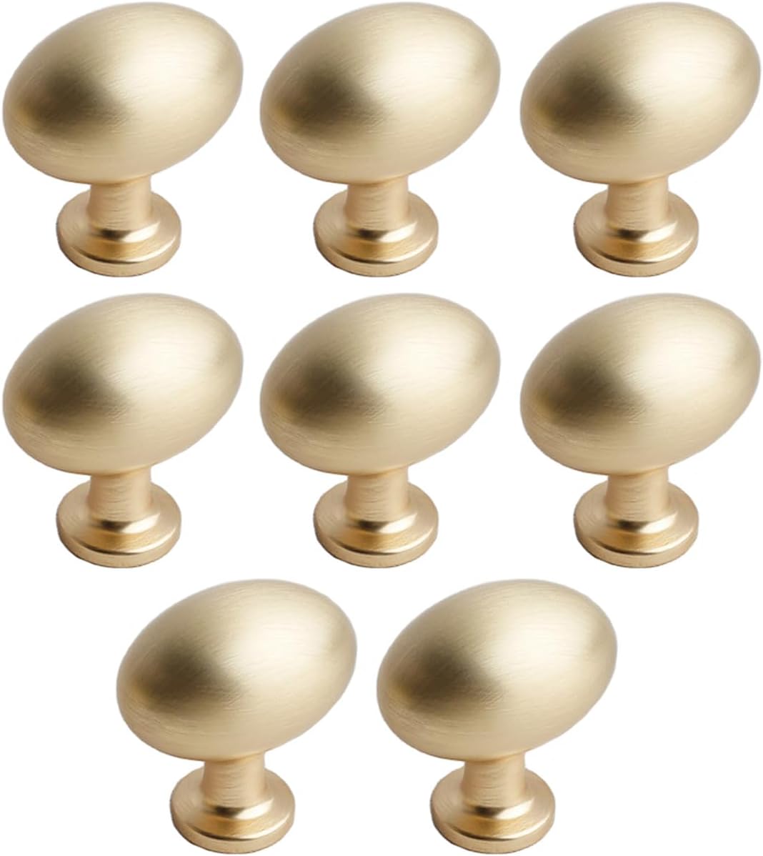 6 Pack Gold Cabinet Knobs 1.3" Brushed Gold Egg Drawer Knobs Zinc Alloy Single Hole Pulls for Dresser 33mm Oval Cupboard Handles for Kitchen Wardrobe Cabinet Bathroom Hardware
